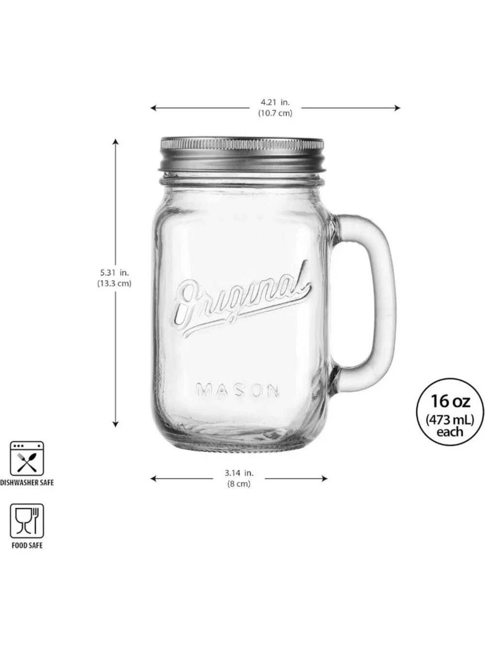 Set of 4 Vintage Mason Jar Glass Mugs with Handle & Lid - Perfect for Home